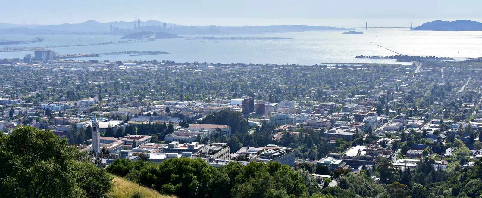 Berkeley, the Bay Bridge, and the San Francisco skyline across the water